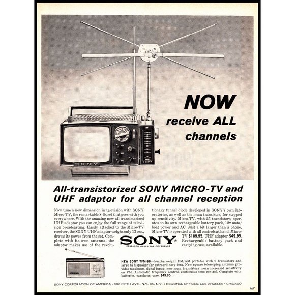 1963 Sony Micro-TV Vintage Print Ad Portable Electronics 60s Tech Wall Art Photo - Picture 1 of 1